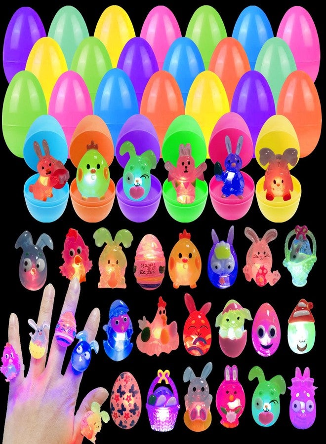 Cherislpy 24 Pack Prefilled Easter Eggs with 3D Finger Lights Up Rings Toys Grow in the Dark Great for Kids Girls Boys Easter Basket Stuffers Party Favors Eggs Fillers - Image 1